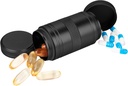 Scatola di metallo Pill 2 volte al giorno - Portatile impermeabile piccolo caso di pillole (AM PM), Travel Daily Pill Container, Compact Pill Holder Medicine Organizer per Pills/Vitamin/Fish Oil/Supplements, Nero