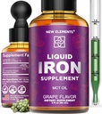 Supplemento di ferro per le donne e gli uomini Free Blood Builder, vitamina di ferro per l'anemia | Gocce di ferro liquido per gli adulti con olio MCT, aroma naturale di uva, assorbimento più veloce e supporto immunitario (2 Fl Oz)