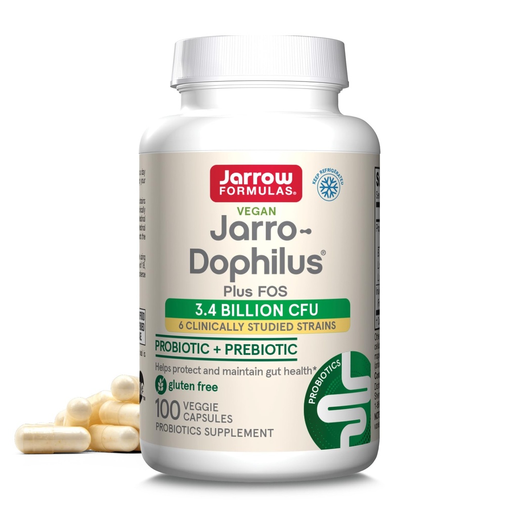 Jarrow Formulas Jarro-Dophilus + FOS - 3.4 Billion Atto per Serving - 100 Caps Veggie - Prebiotici e Probiotici - Supporto nutrizionale ai batteri benefici - Fino a 100 Serve