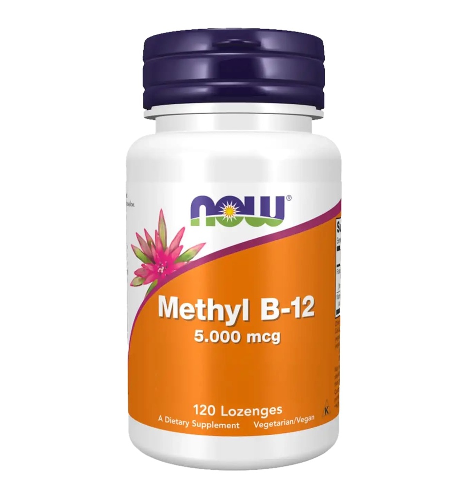 NOW Foods Methyl B12 - Methylcobalamin Plus Folic Acid - 5000 MCG (120 Lozenges)