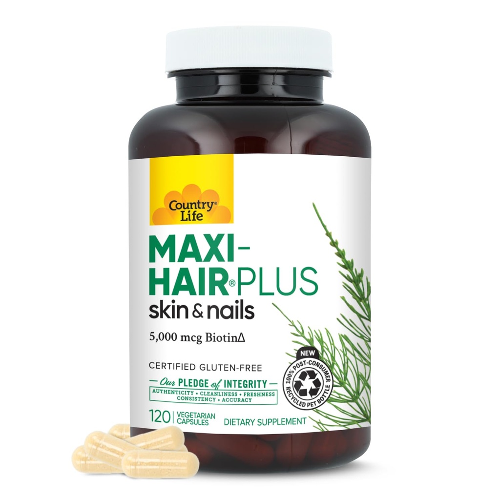 Vita di campagna, Maxi-Hair Plus Biotin, Supporta capelli sani, pelle e unghie, Supplemento giornaliero, 120 ct