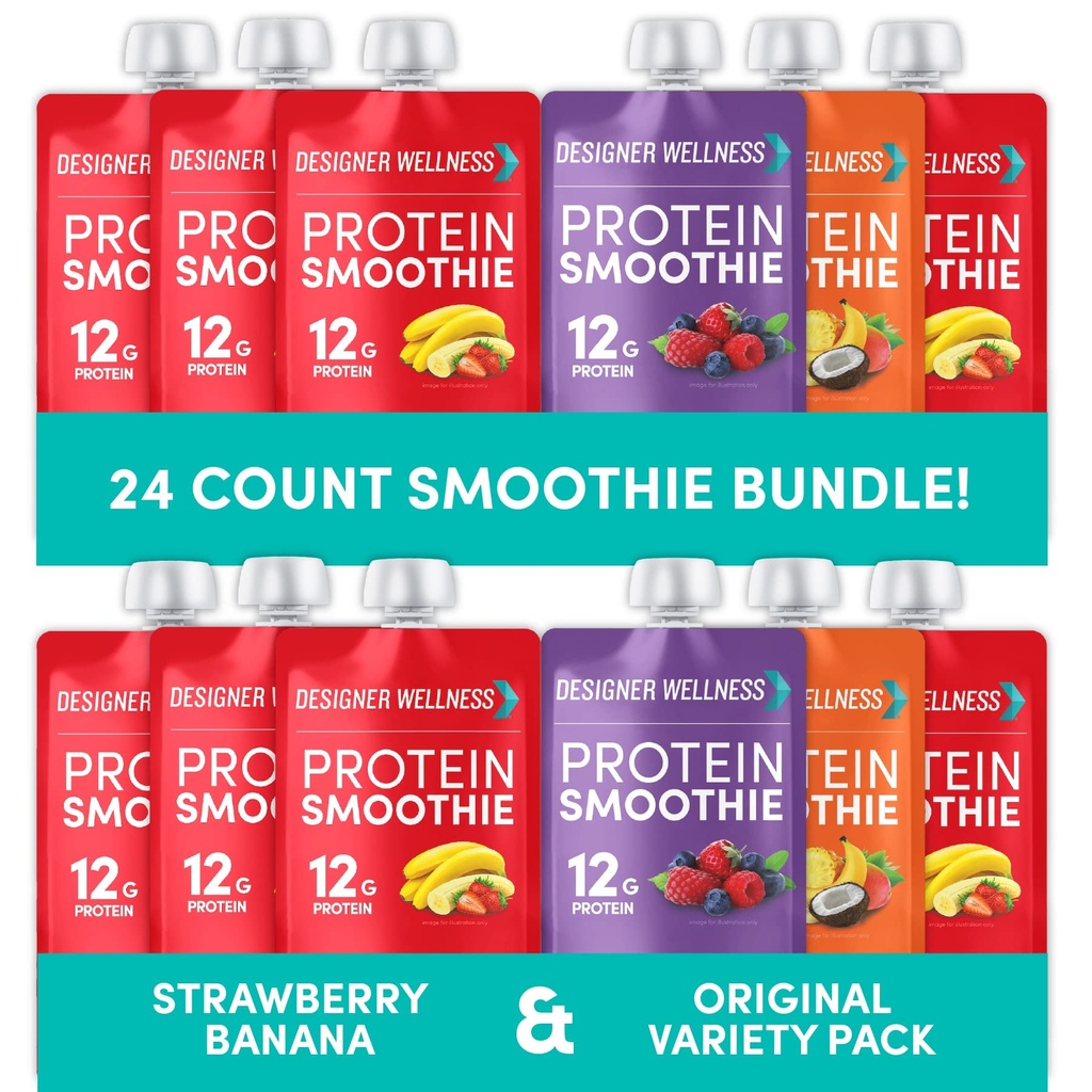 Designer Wellness Protein Smoothies Variety Pack e Fragola Banana Bundle