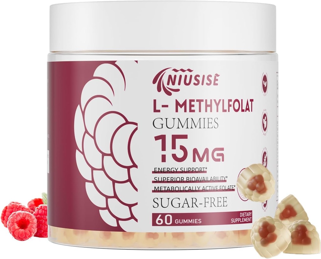 L-metilfolato 15mg Gummies per adulti, Zucchero Gummies Gratis Aiuta a migliorare l'energia, la funzione cerebrale - Acido Folico attivo & Vitamina B12 Supplemento per il supporto immunitario, Non OGM, Gluten Free