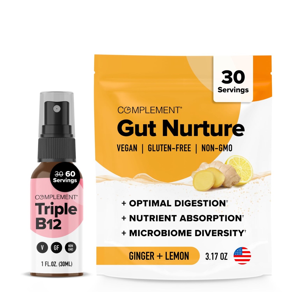 Completamento Triple B12 Spray & Gut Nutrition Bundle – Integrazione completa Vegan B12 Integrazione e Assistenza sanitaria digestiva