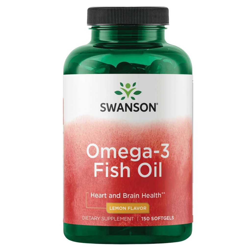 Swanson Omega 3 Fish Oil Supplemento cuore cervello e Joint Support GMO-Free EFAs 180 mg EPA Plus 120 mg DHA 150 Softgel Capsule Limoni Flavor