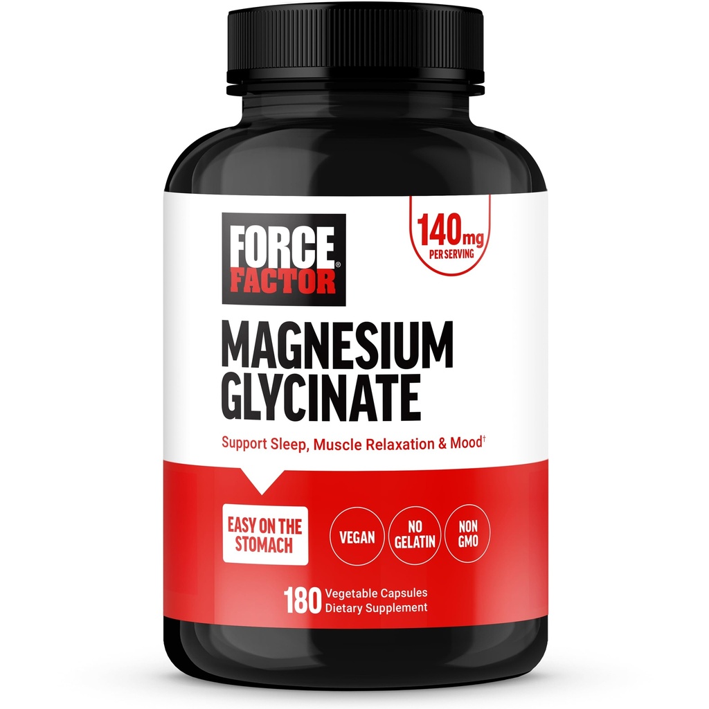 Fattore di Forza Magnesio Glycinate, Supplemento di Magnesio per le donne e gli uomini per sostenere il sonno, il rilassamento del muscolo e l'umore, Facile su Lo Stomach, Vegan, alimentazione di 3 mesi, 180 capsule