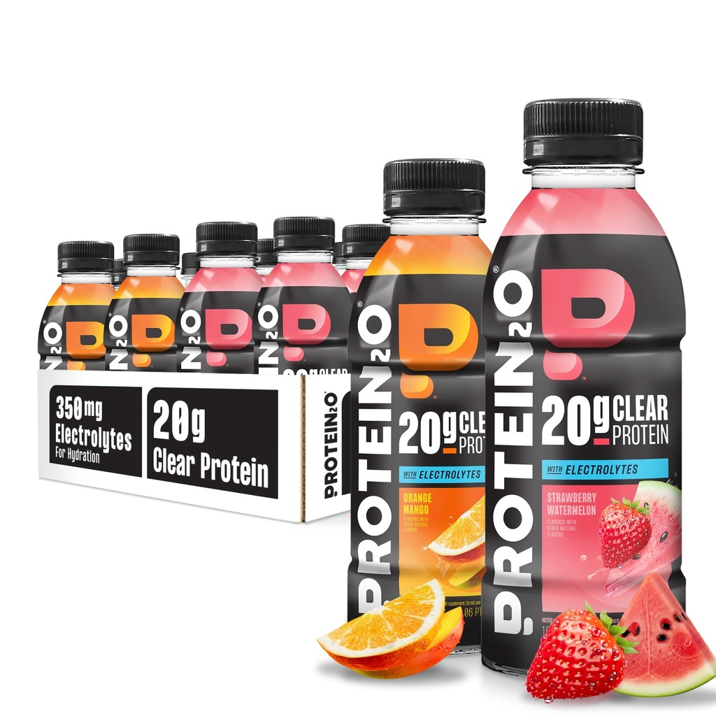 Protein2o Hydration Drink - 2-in-1 Liquido Chiaro Whey Protein Isolate ed Electrolyte Drink - 20g Protein, Vitamine B5, B6 - Post-Workout Recovery - 16.9 Fl Oz - 12 Count Variety Pack