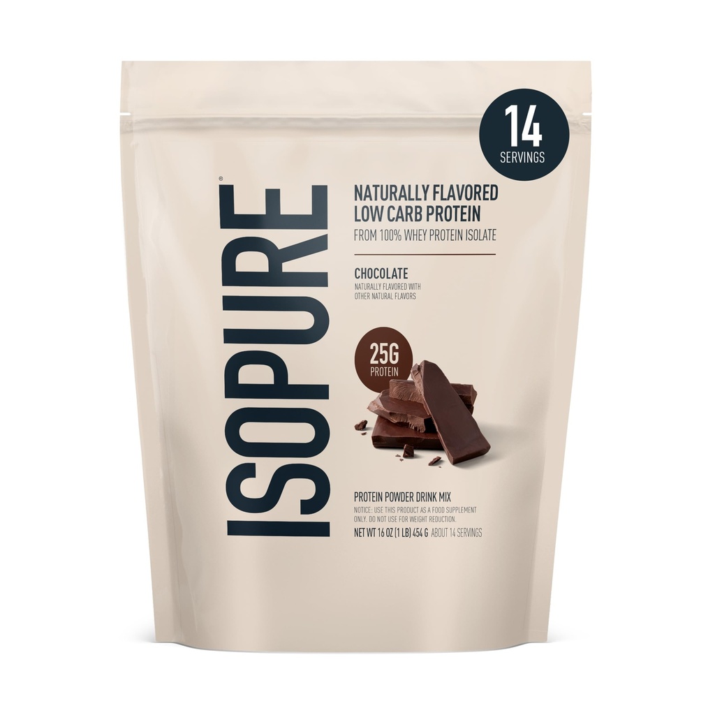 Isopure basso carb 100% polvere di proteine isolate di siero puro, senza lattosio, senza glutine, con vitamine, cioccolato scuro, 25g proteine per porzione, 1 Lb, 14 Servings (paccheggio May Vary)
