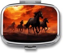 Horses Red Glowing Clouds Square Pill Box, 2 scomparti scatola di pedana decorativa per tasca o borsa portatile Mini medicina da viaggio Tablet Vitamin Holder Organizer Pill Case