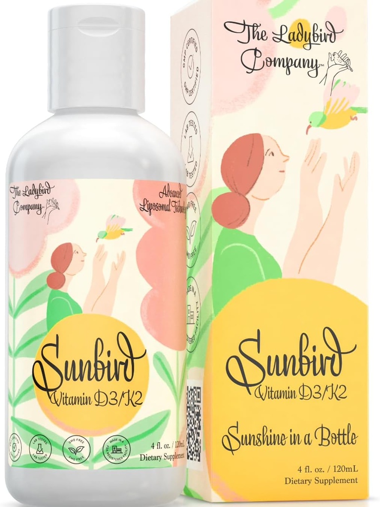Sunbird Liposomal Liquid Vitamina D per le donne - Vitamina D3 Premium e K2 per Menopausa, Fertilità, Gravidanza & Bone Salute - Zucchero-Free, Vegetariano, Sublingual Liquid Vitamin D3 con K2, Made in USA
