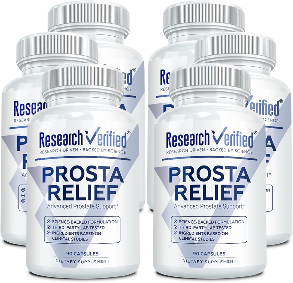 Ricerca Verified Prosta Relief - Saw Palmetto e Bioperine - Salute della prostata, Salute della vescica e urinaria, Drive and Performance - Pure Natural, 90 Capsules (Pack of 6)