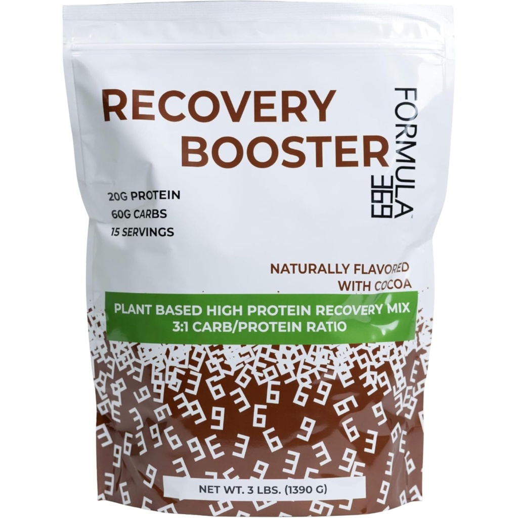 Recupero Booster, Vegan High Protein Recovery Mix, Post Exercise Shake w/ 20g Protein e 60g Carbs, 100% Naturale, 3 libbre, Gluten Free, allergen Free.