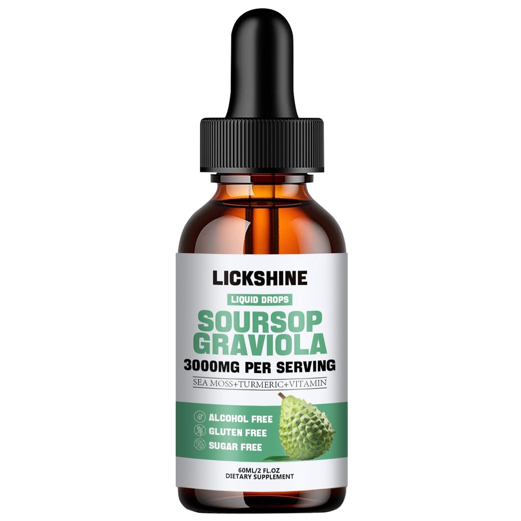 1 Packs 3000MG Soursop Graviola Liquid Drop per il supporto cellulare &Regeneration, lmmune, Gut, Antiossidante, Mood, Relax, fegato e sonno Zzz - Soursop Graviola Leaf Extract, Sea Moss, Turmeric - 2Fl Oz