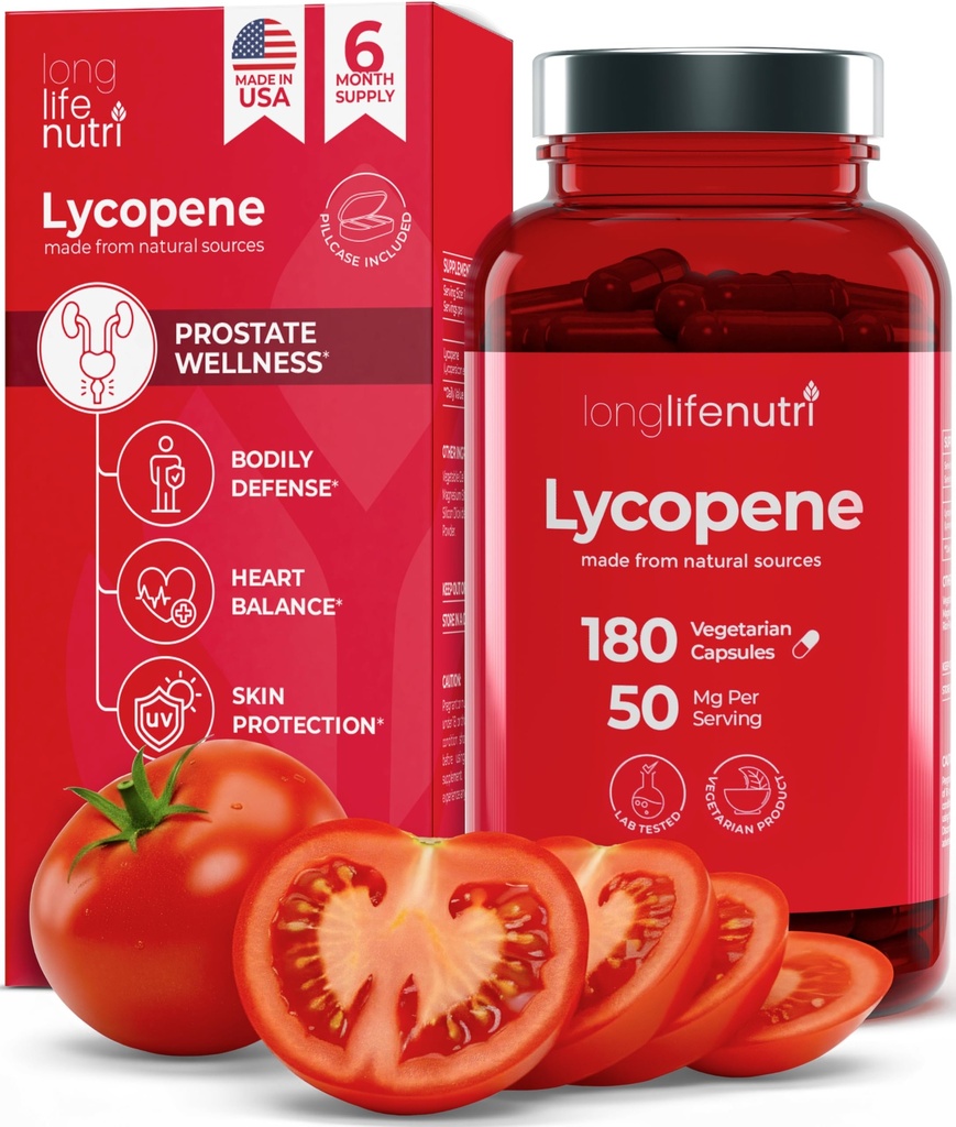 Lycopene 50mg 180 capsule vegetariane | Supplemento Salute | Estratto di pomodoro naturale Non OGM | Polvere pura