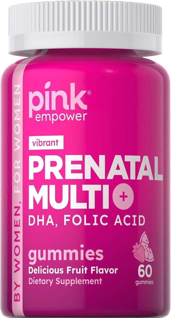 PINK Vitamine Prenatali | 60 Gummie con DHA e Acido Folico | Non-GMO & Gluten Multivitamina | Sapore di frutta