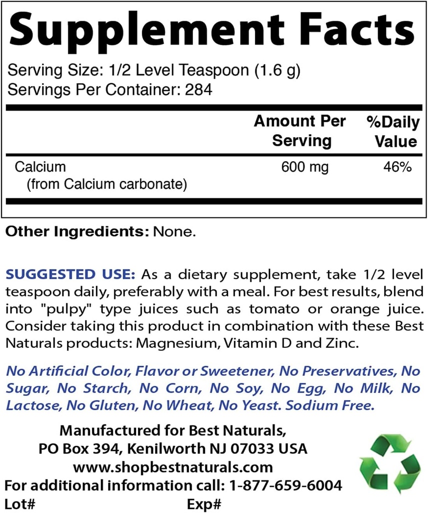Carbonato di calcio Polvere 1 Pound & Magnesio Glycinate 425 mg