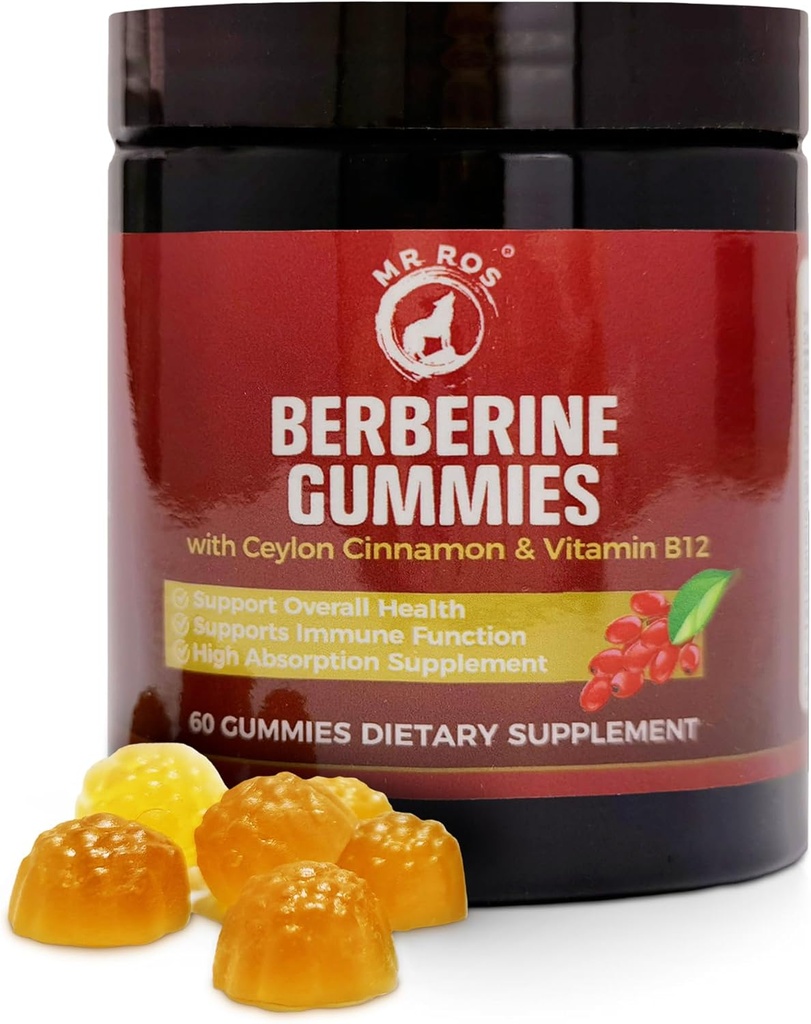Gummie di berbina Premium 1500mg - Supporto Metabolismo senza zucchero con cannella di ceylon, cromo, magnesio, zinco & B12-60
