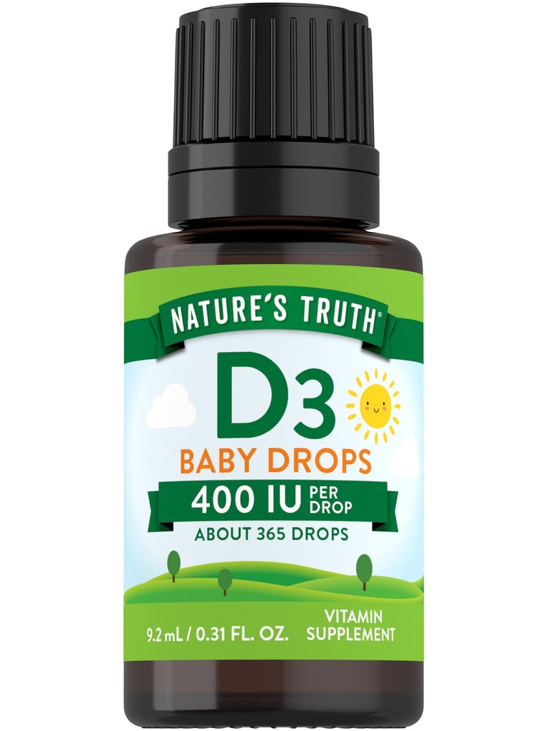 Vitamina D Gocce per bambini | 400 IU | 9.2 mL | D3 per bambini | Vegetariano, Non OGM & Gluten