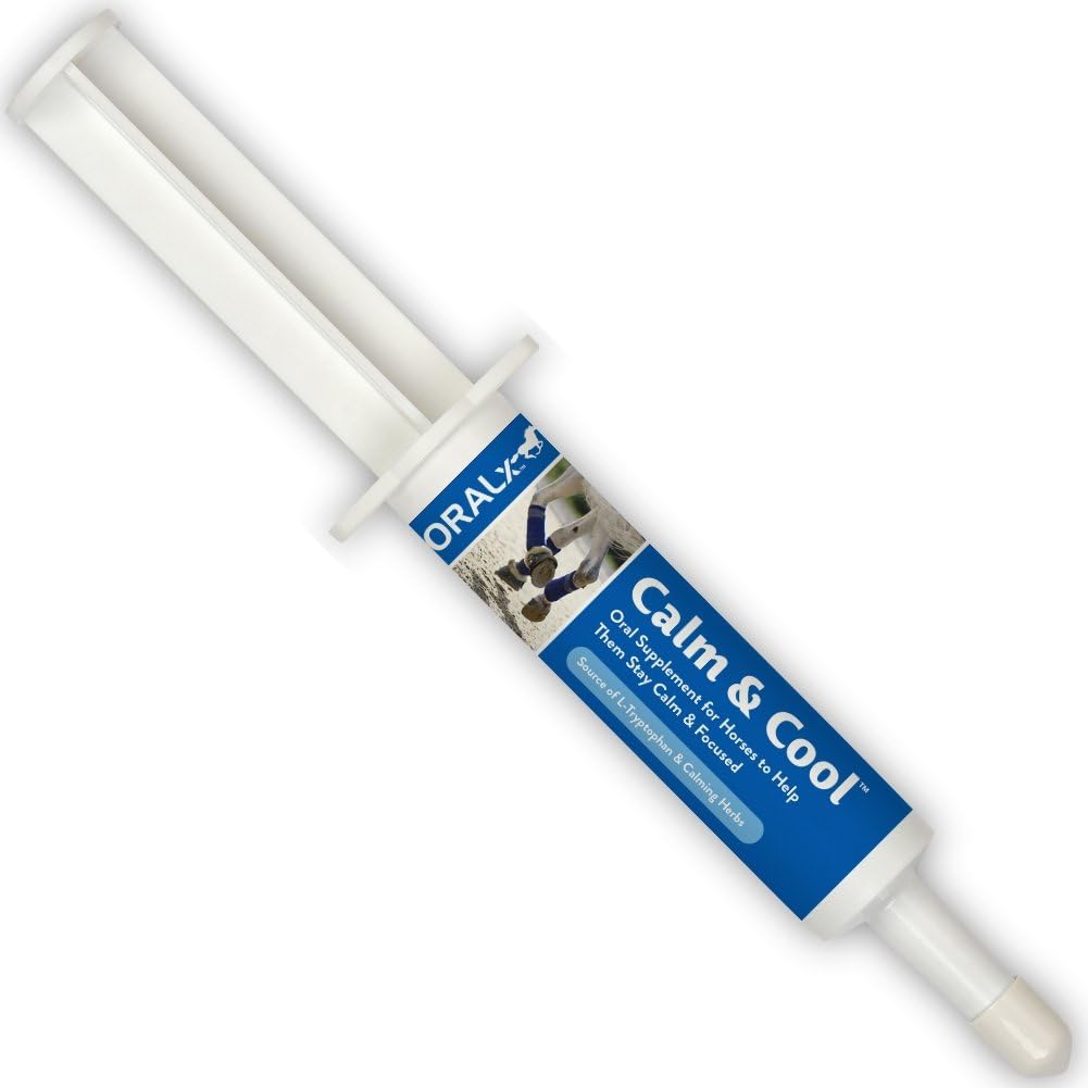 Oralx Calma e Figo per Cavalli. Paste calmante formulato con estratti di L-Tryptophan & Herbal. Aiuta a mantenere la calma, concentrata la conformità durante eventi e trasporti. Siringa facile. Made in Italy