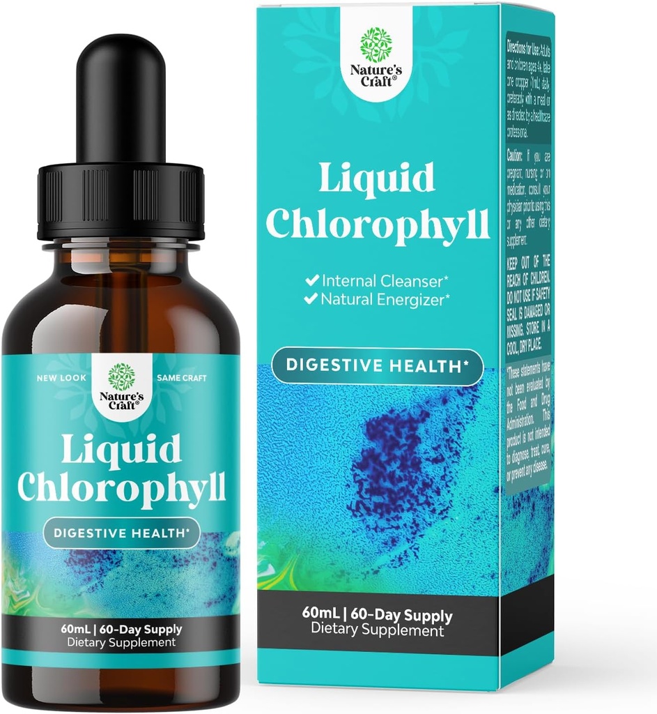 Gocce di clorofilla liquida Vegan - Gocce liquide di clorofilla aromatizzate della menta eccellente - Supporto digestivo interno Cleanser Salute immunitaria e tutto il corpo disintossicazione e supporto di pulizia (60 porzioni)