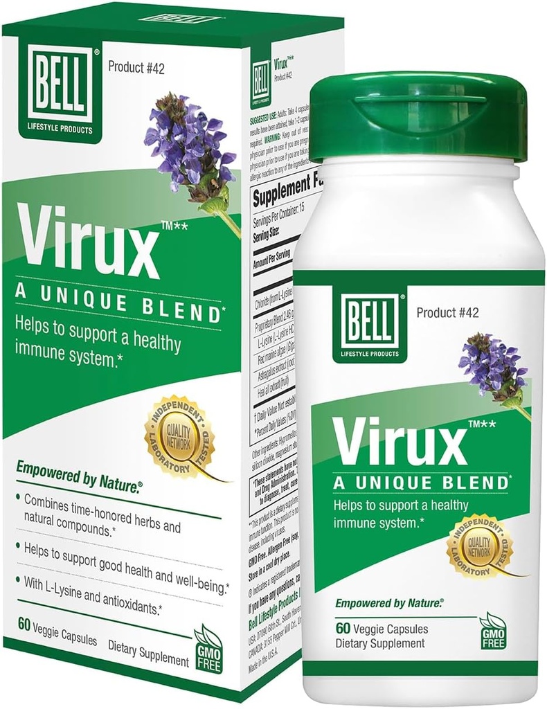Bell ViruxTM L Lysine and Red Marine - Natural Herbal Blend, supplemento unico per aumentare il sistema immunitario - Lysine 1000mg capsule