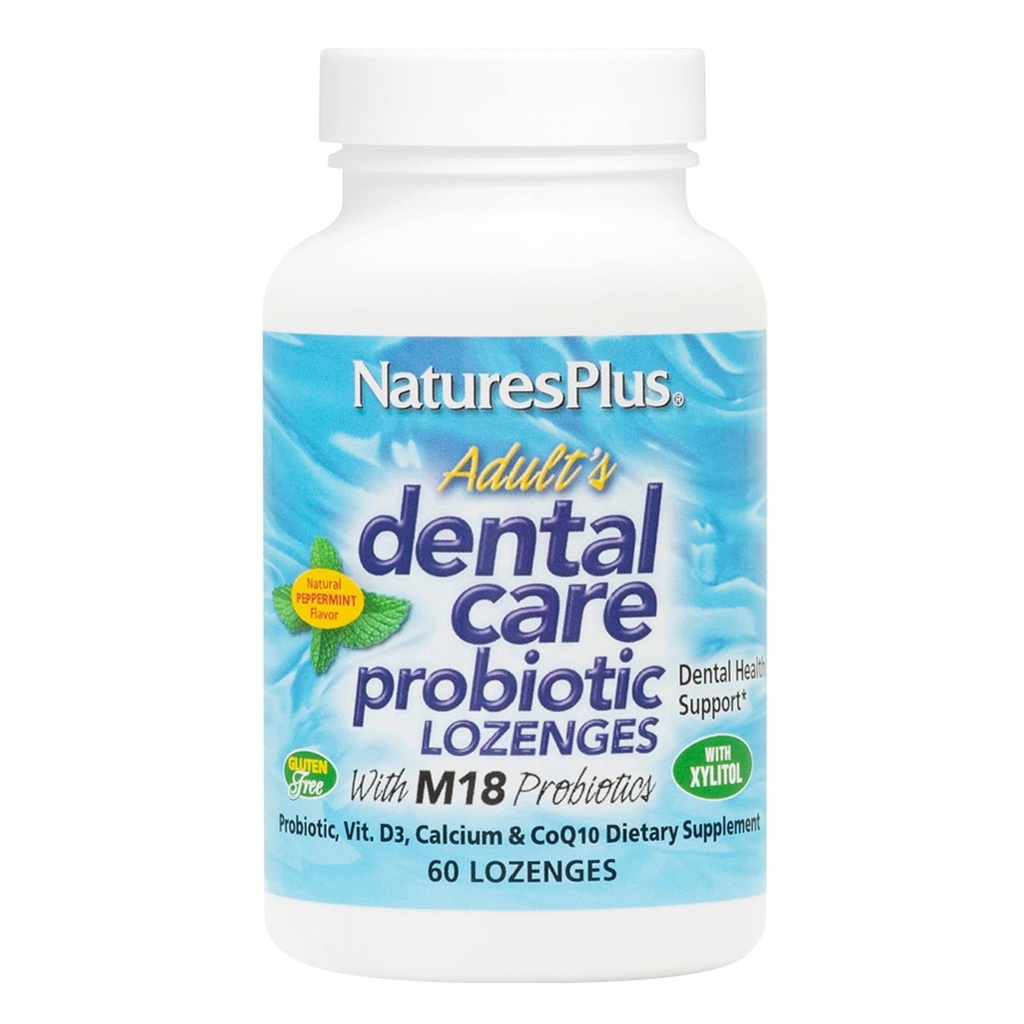 Natures Plus Adults Dental Care Probiotic - Supplemento per Teeth & Gum Health - Peppermint Flavor - 60 Lozenges vegetariani (30 Serve)