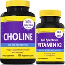 InnovixLabs Choline & Vitamin K2 Bundle Choline Bitartrate 550mg (100 capsule) Full Spectrum Vitamin K2 (90 Softgels). Supporta la memoria, l'umore, la salute del cervello & Boost cognitivo.*