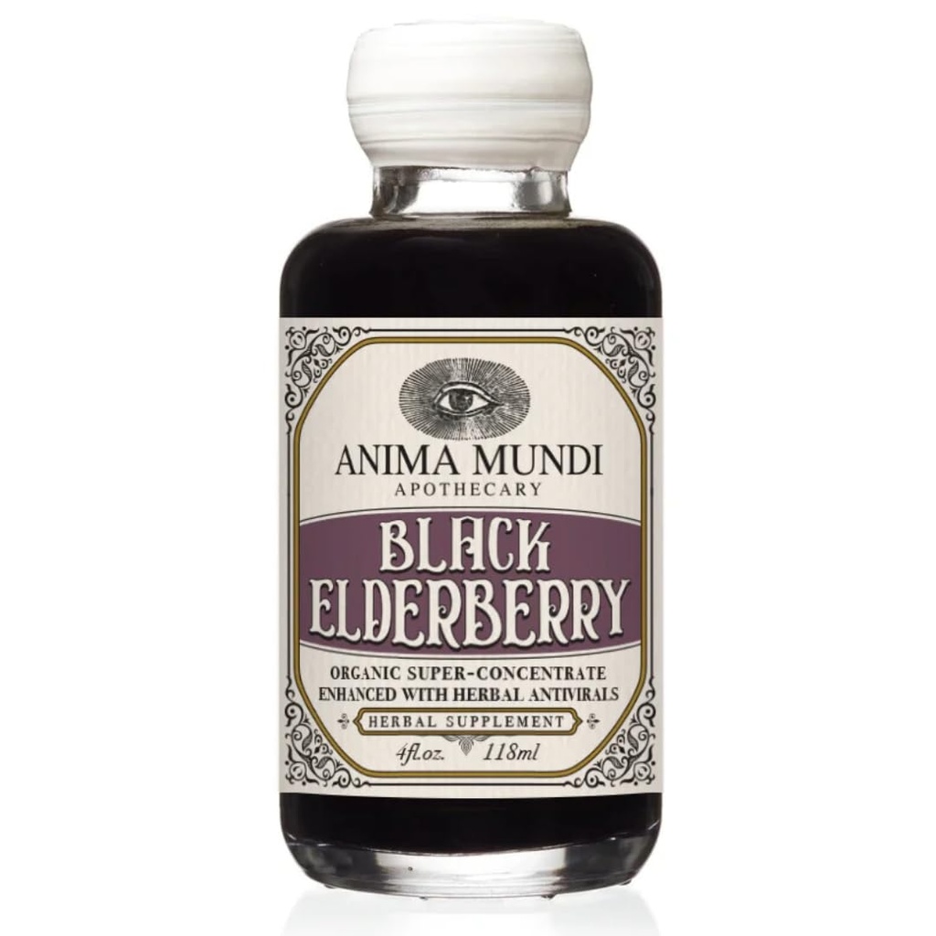 Anima Mundi Apothecary Black Elderberry Syrup - Organic Elderberry Syrup con Skullcap Baikal, Cordyceps, Reishi, Shiitake & Maitake Mushrooms per aiutare a sostenere la salute immunitaria (4oz / 118ml)