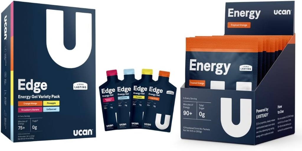 Pacchetto di avvio di formazione UCAN, pacchetto di varietà di gel di energia bordo, arancione tropicale della polvere di energia, pre & post allenamento per gli uomini e le donne | Vegan, Keto Friendly