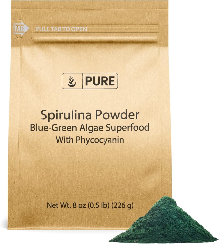 PURE ORIGINAL INGREDIENTI Polvere di Spirulina (8oz) Proteine complete a base vegetale, Non OGM