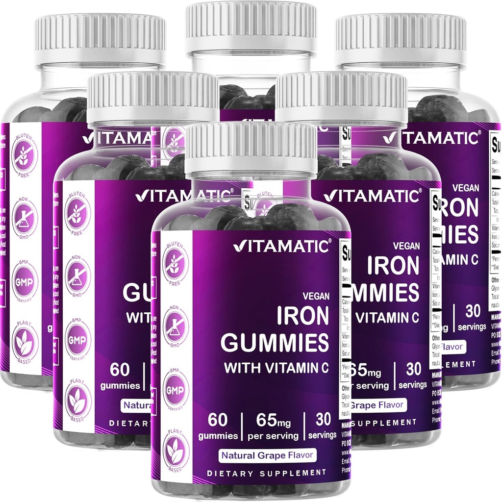 Vitamatic Iron 65 mg Gummies Supplemento per le donne e gli uomini - 60 Vegan Gummies - Great Tasting Iron Gummy Vitamine con vitamina C (6)