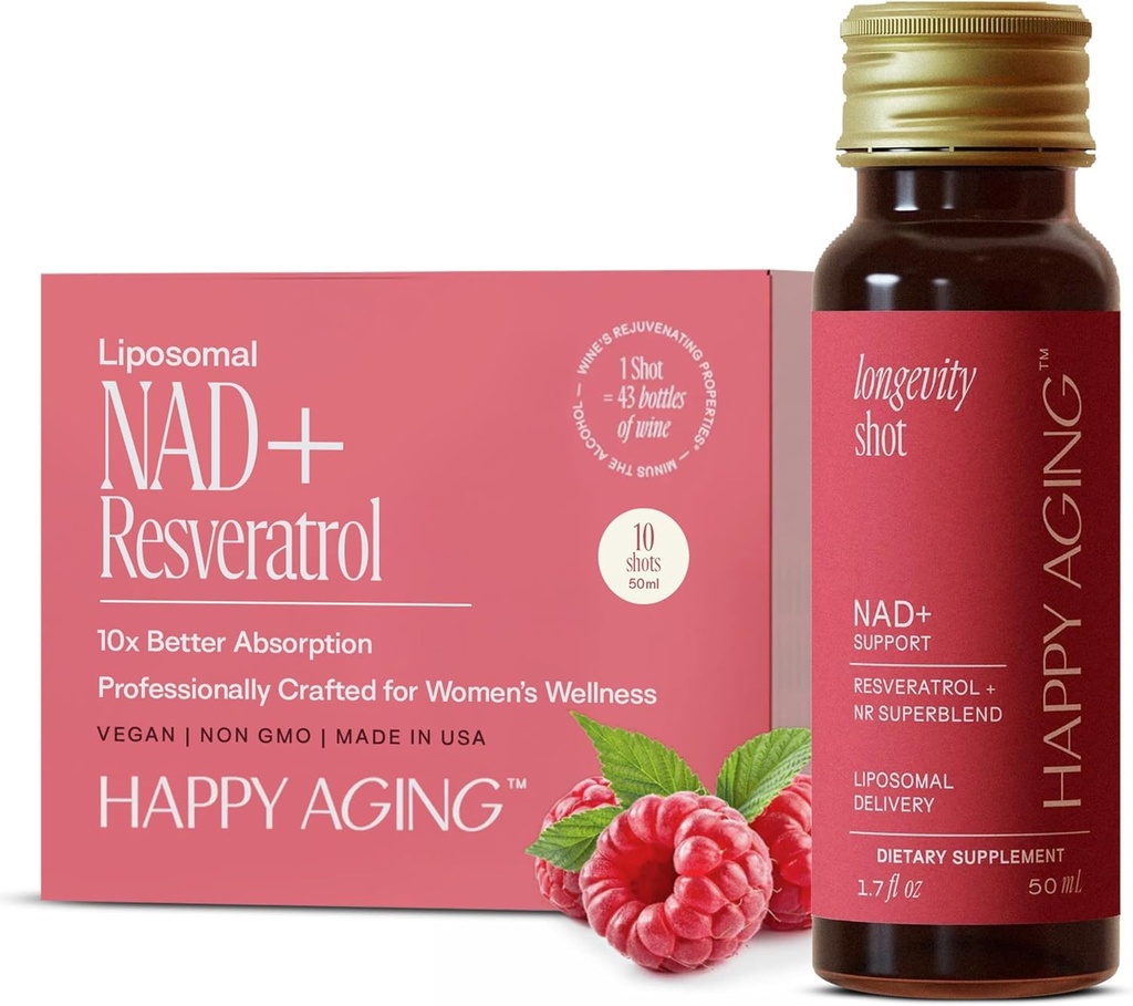 Liquido NAD+|Resveratrolo| Alternativa NMN | 10x Più assorbimento | Riboside e Resveratrolo di Nicotinamide Liposomal con Antiossidanti | Twice-a-Week | Skin & Brain Health| 10 colpi