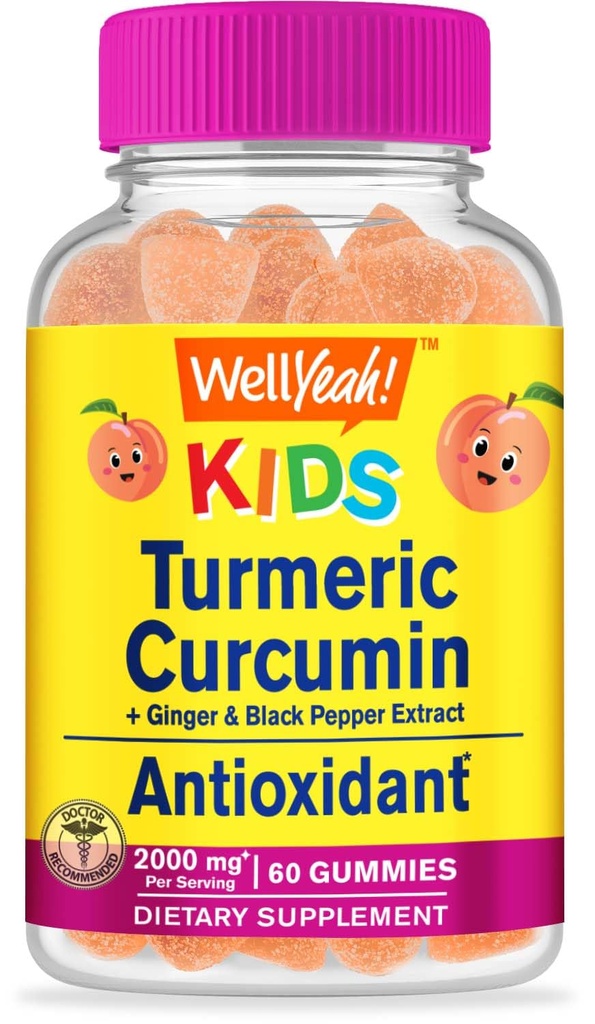Curcumina curcuma erboristica con pepe nero Gummies per bambini - Supporto immunitario naturale, salute articolare e muscolare, salute digestiva e funzione del cervello - Non OGM, Vegan, senza glutine - 60 conte