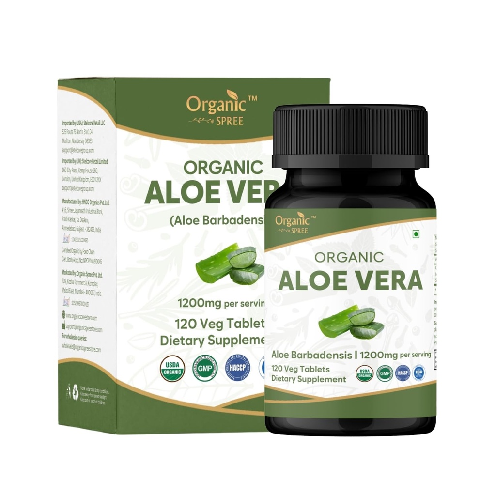 Aloe Vera Tablets | Aloe Barbadensis (Aloe Vera) | USDA Organic | Supporta la digestione e la salute della pelle | Integratore alimentare 120tab