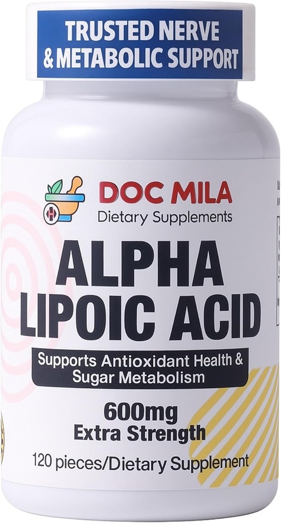 Alpha Lipoic Acid 600mg 120 Caplets - Nerve Sciatica Peripheral Neuropathy Support - Gluten Free, Vegan & Non-GMO per Adulti