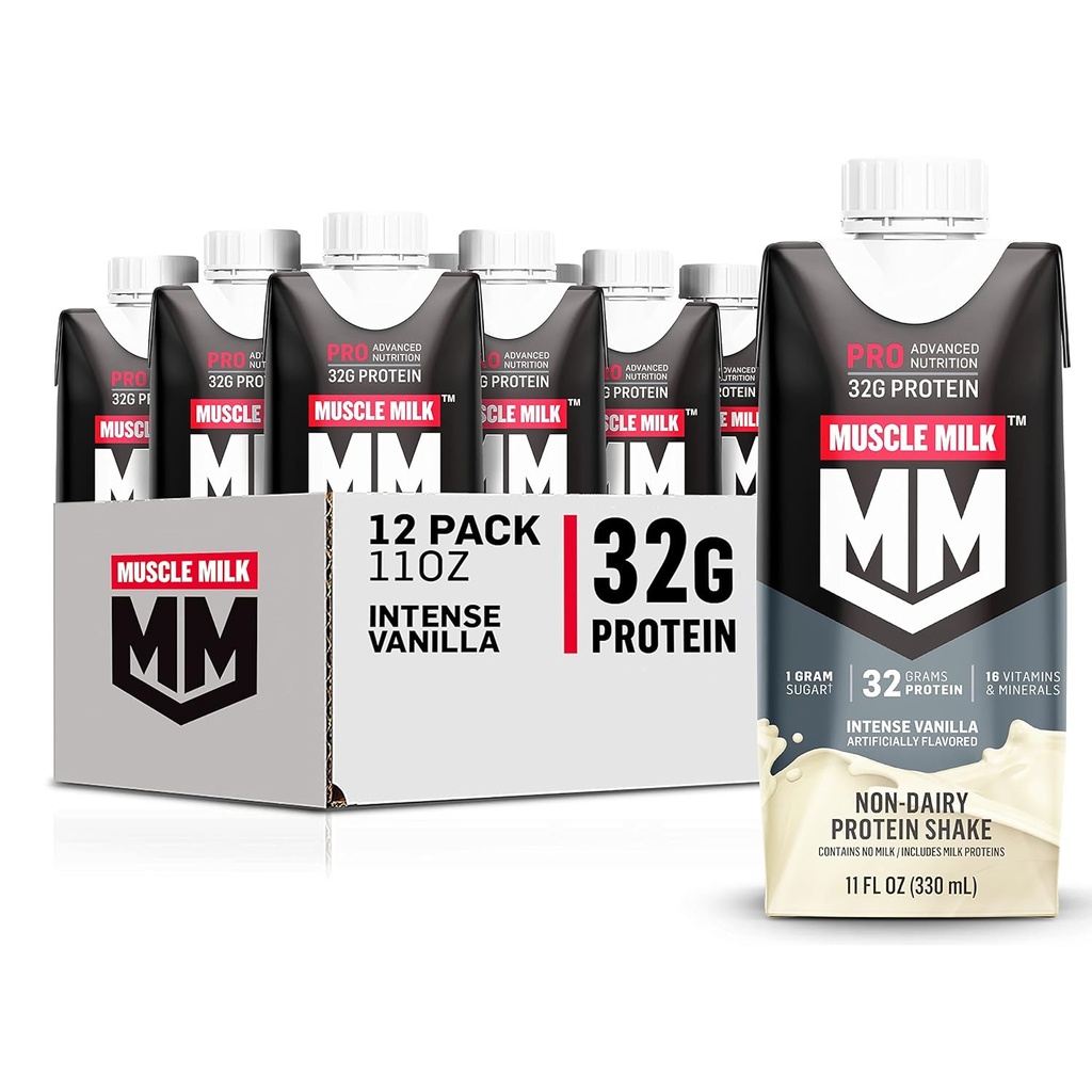 Latte Muscolare Pro Agitazione Pro Advanced Nutrition Protein Shake, Vaniglia Intensa, Cartone da 11 Fl Oz, 12 Pack, Proteine 32g, 1g Zucchero, 16 Vitamine & Minerali, 5g Fibra, Recupero Workout, Imballaggio Vary May