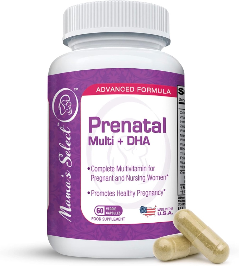 Vitamine prenatali della mamma per le donne con ferro, vitamina D, DHA e altro ancora per le donne incinte, Methyl Folate Safe per MTHFR - Gentle su Stomach, 60 capsule vegetali