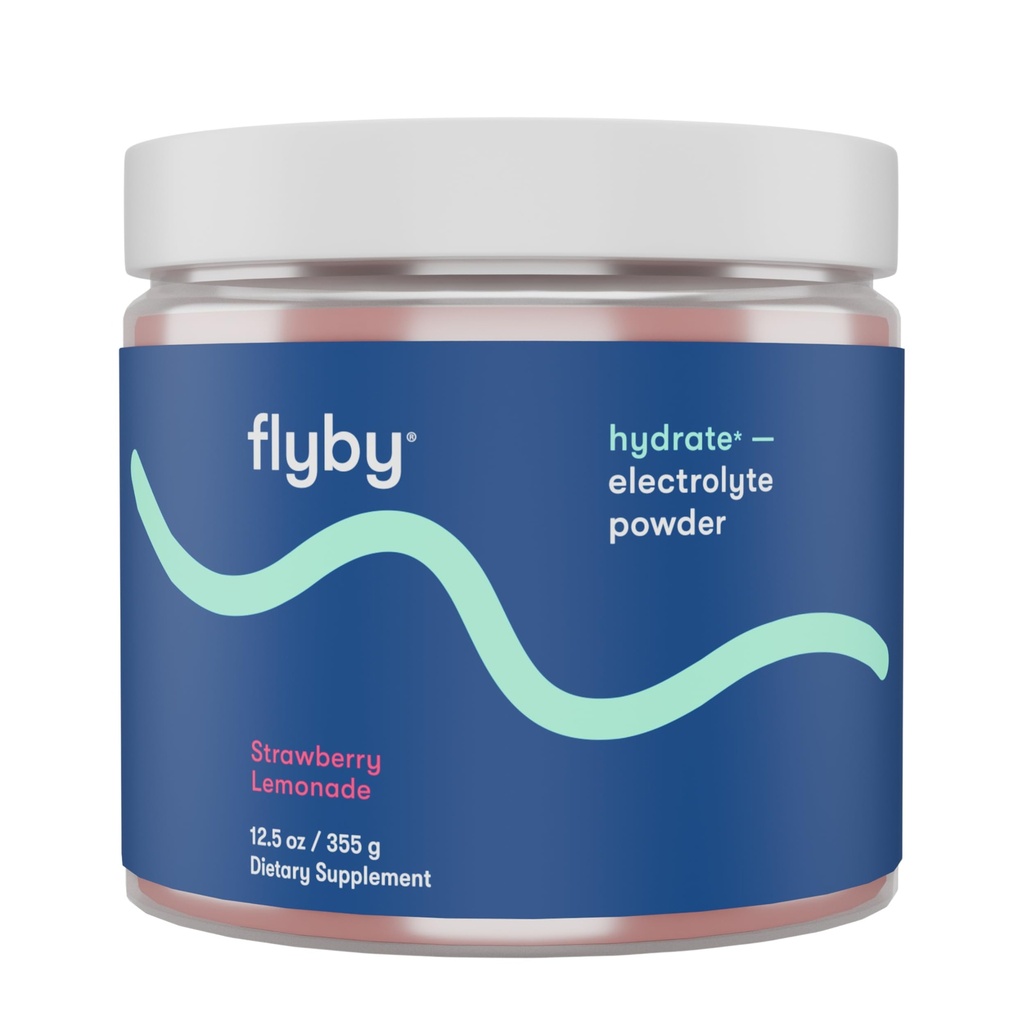Polvere di elettroliti di Flyby [Non Aggiunto Zucchero: Naturally Sweetened ] Contiene Potassium, AquaminTM Calcium & Magnesium, Sodio di sale marino, spettro completo 72 minerali Trace - Limonata di fragola