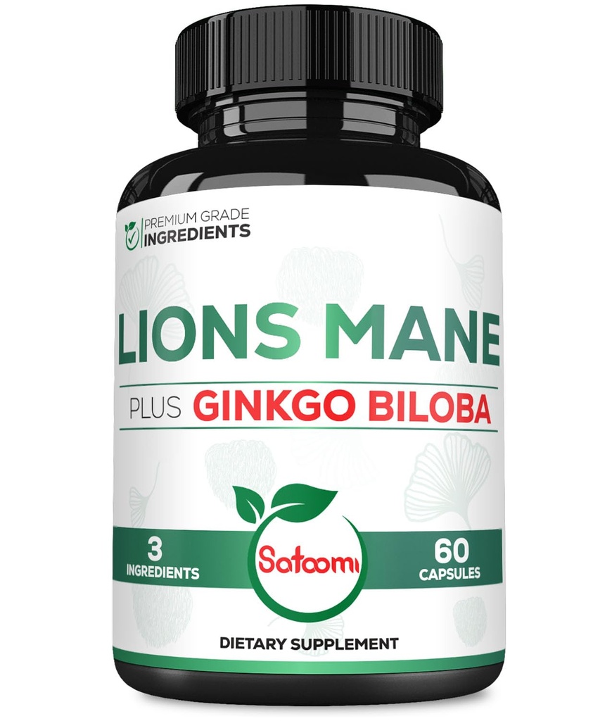 Lions Mane con Ginkgo Biloba Supplement - 60 Capsule - Extra Forza per la Mente Riposante, Salute Del Cervello, Sistema Immune & Focus - Gluten-Free, Non OGM