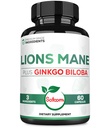 Lions Mane con Ginkgo Biloba Supplement - 60 Capsule - Extra Forza per la Mente Riposante, Salute Del Cervello, Sistema Immune & Focus - Gluten-Free, Non OGM