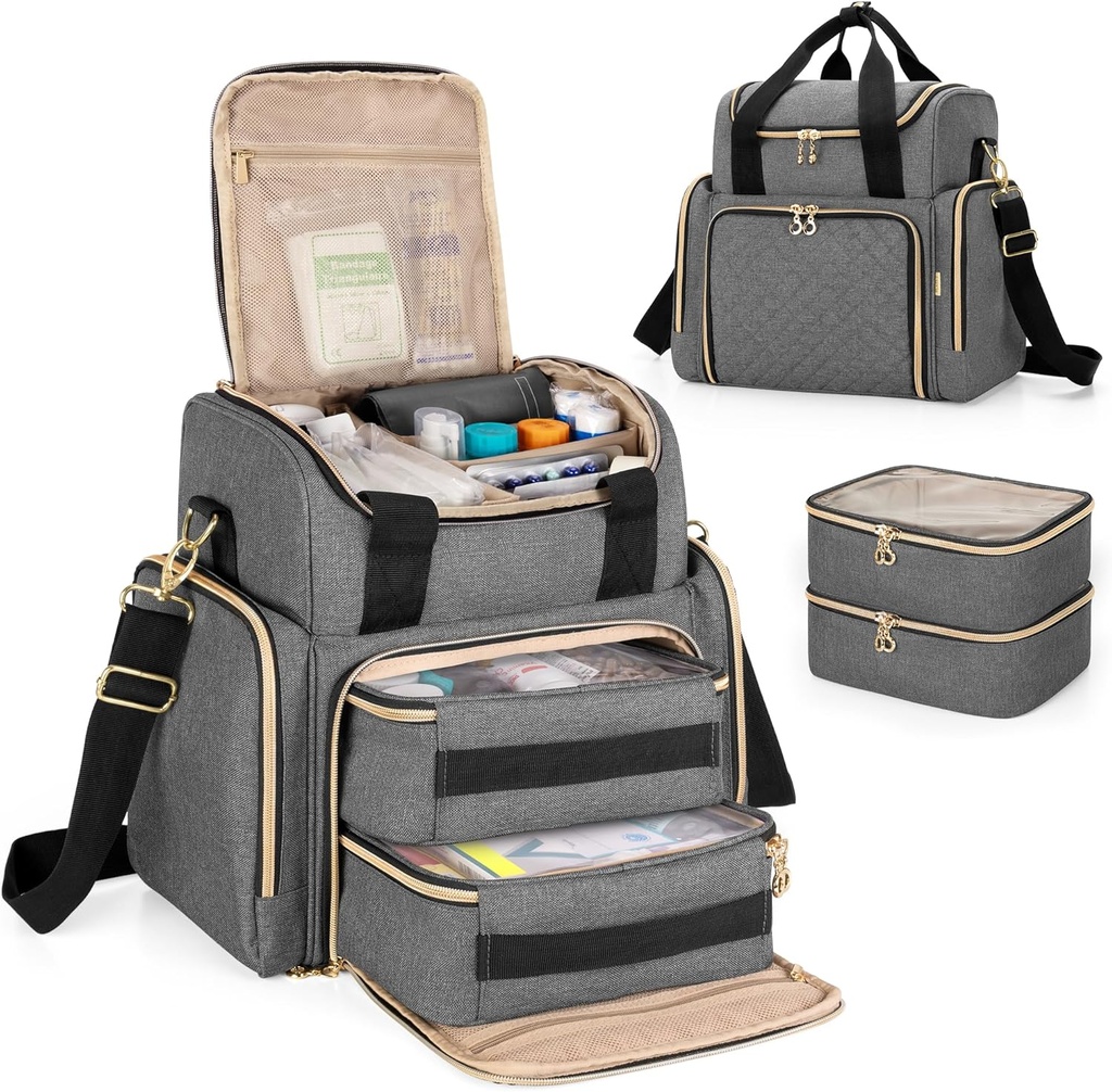 LUXJA Borsa di grande medicina con 2 casi rimovibili, borsa di stoccaggio della medicina con sezioni di stoccaggio multiple (adatta per viaggi o casa), grigio