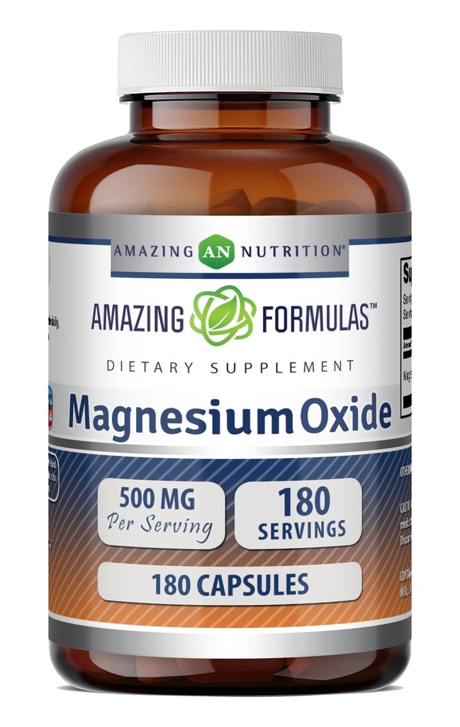 Incredibile Formulas Magnesium Oxide Supplemento | 500 Mg Per Serving | 180 capsule | Non-GMO | Gluten-Free | Made in USA
