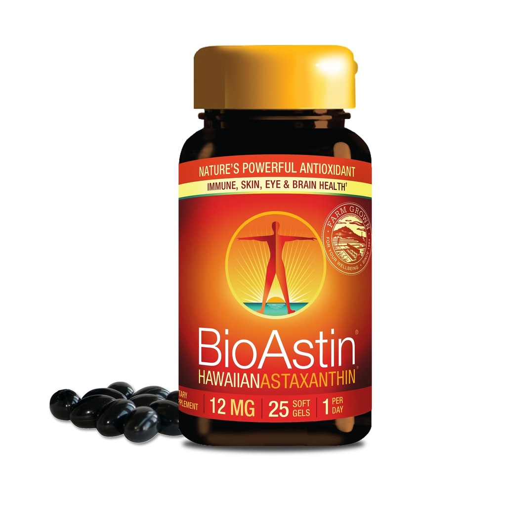 Nutrex Hawaii BioAstin Hawaiian Astaxanthin - 12mg, 25 Softgels - Farm-Direct Premium Antiossidante Supplemento per Supporto Occhio, Pelle, Joint & Immune System Health - Non-GMO & Gluten-Free