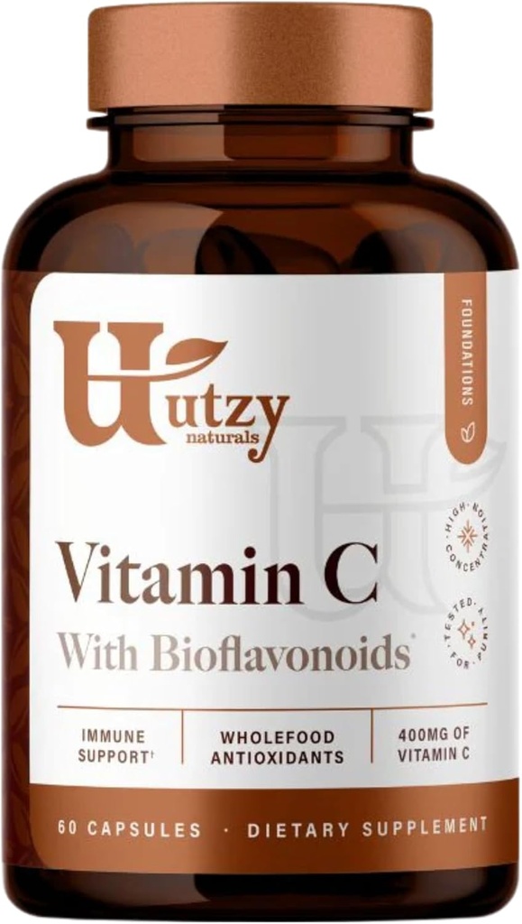 Utzy Naturals Vitamin C Complex | 400mg Vitamina C con Acercola & Citrus Bioflavonoids | 60 capsule