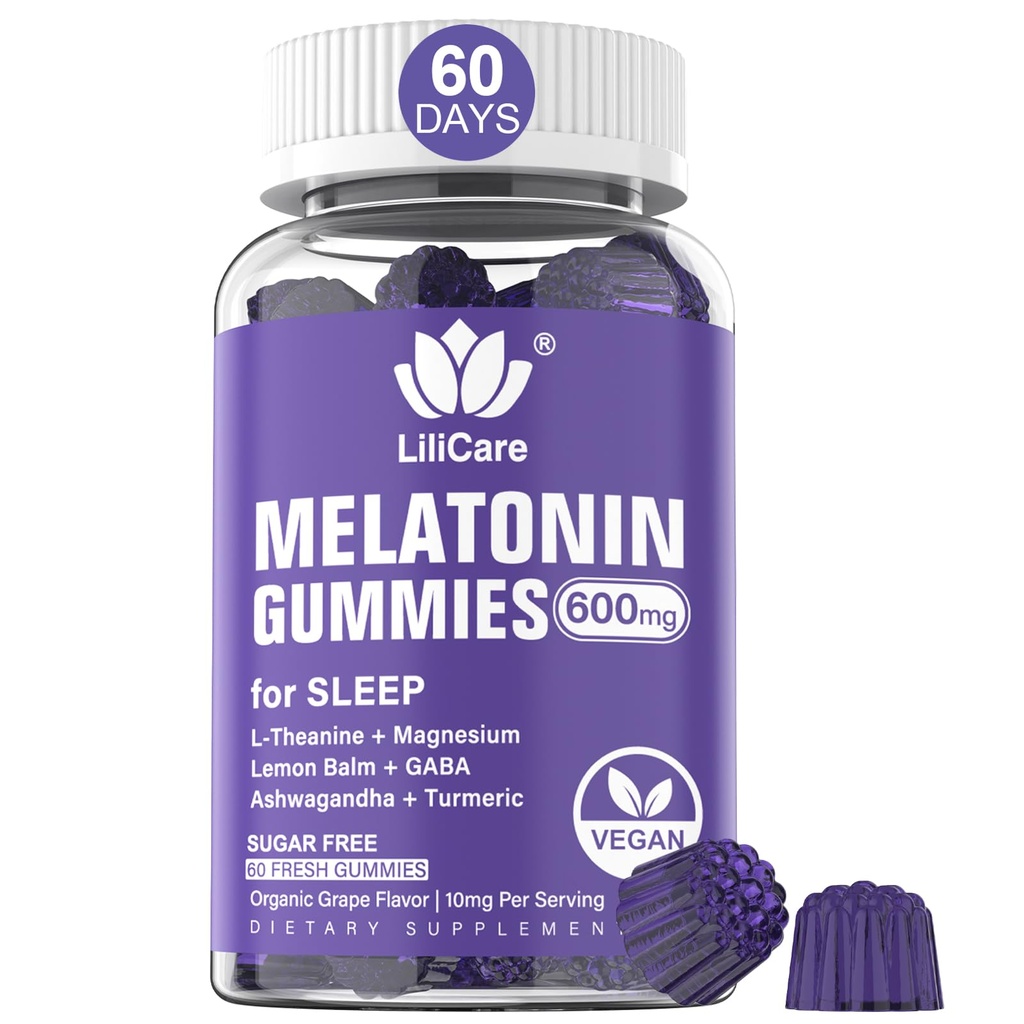 Melatonin Gummies 10mg 20mg per Adulti, Extra Forza con L-Teanina, Ashwagandha, Magnesio, Turco, GABA, Balm di limone e camomilla per la salute Circadian Rhythm, Vegan Grape Flavor