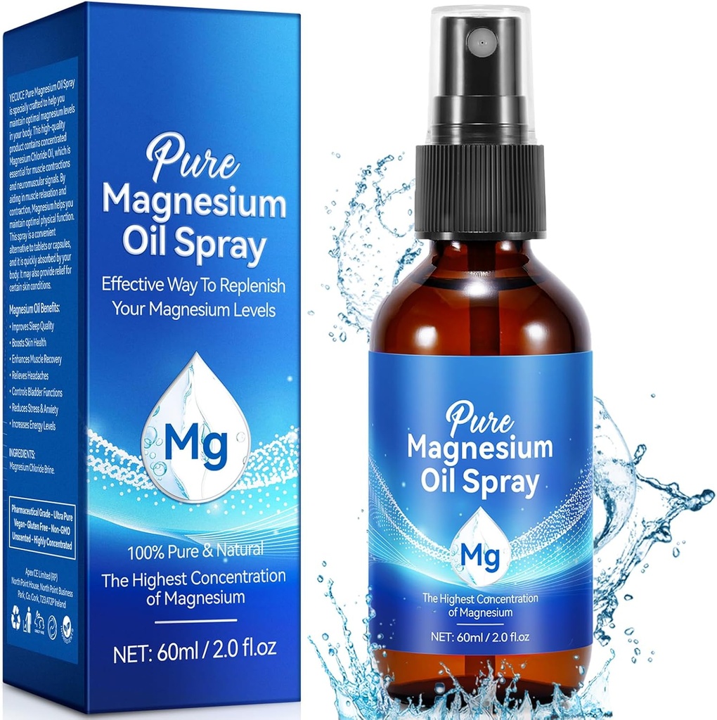 Olio di spruzzo di magnesio puro, Olio di magnesio per piedi e sonno, Facile da assorbire, 2.02 Fl Oz