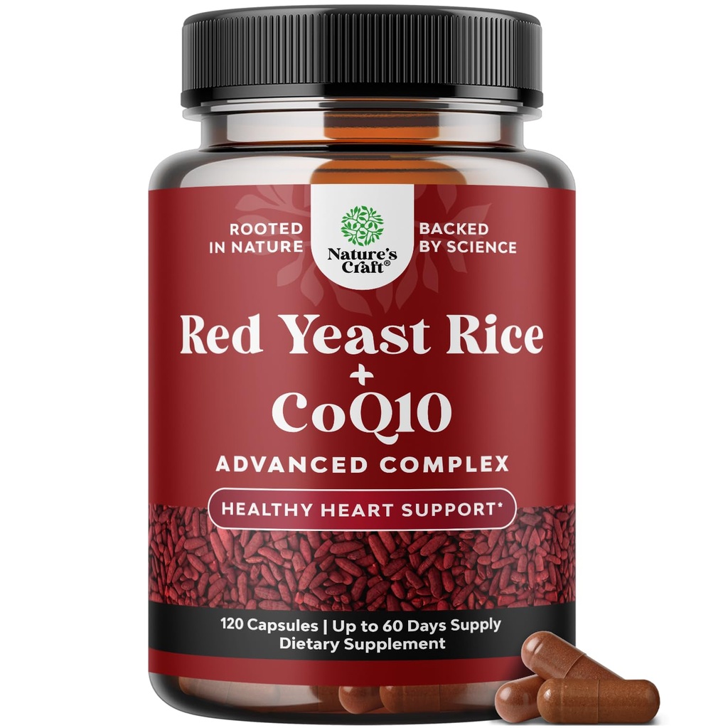Riso di lievito rosso con il CoQ10 Supplemento - Advanced Healthy Heart & Healthy Cholesterol Levels Formula per gli uomini e le donne - Capsule Extra di Forza con il Riso di Lievito Rosso 1200 mg con il Conte di CoQ10-120