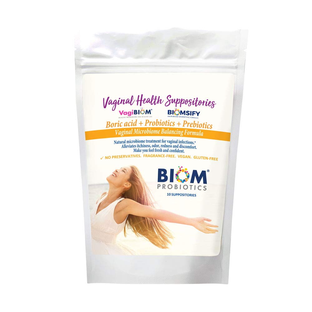 Biom Probiotici Prebiotici Acido Borico Suppositori . Probiotici Feminine Salute per Infezioni & pH Essentials VEGAN,PARABEN-FREE (10)