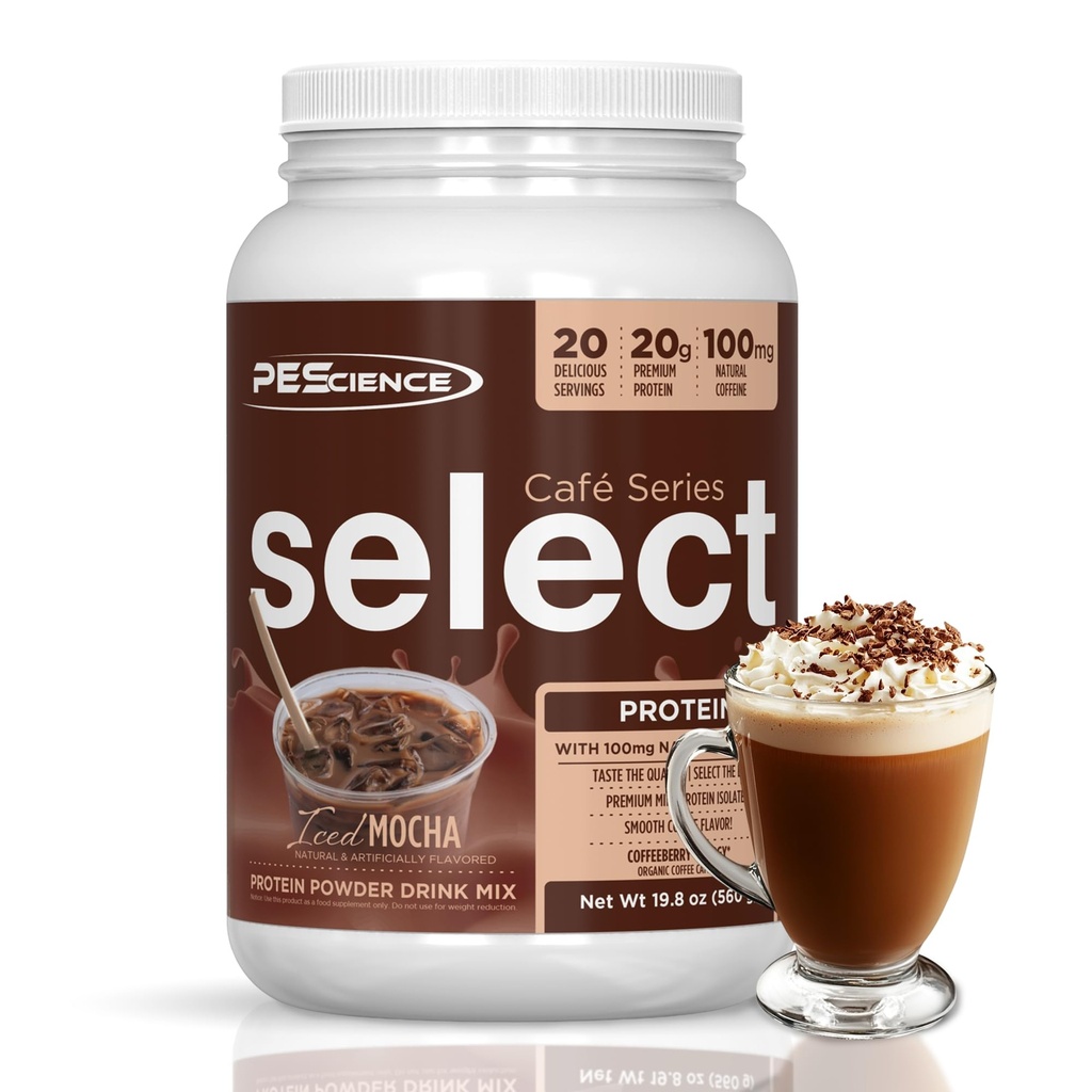 PEScience Select Cafe Protein Coffee Polvere aromatizzata, Mocha a freddo, 100 mg di caffeina, 20g polvere di caffè di proteine a freddo o cremoso, 20 porzioni