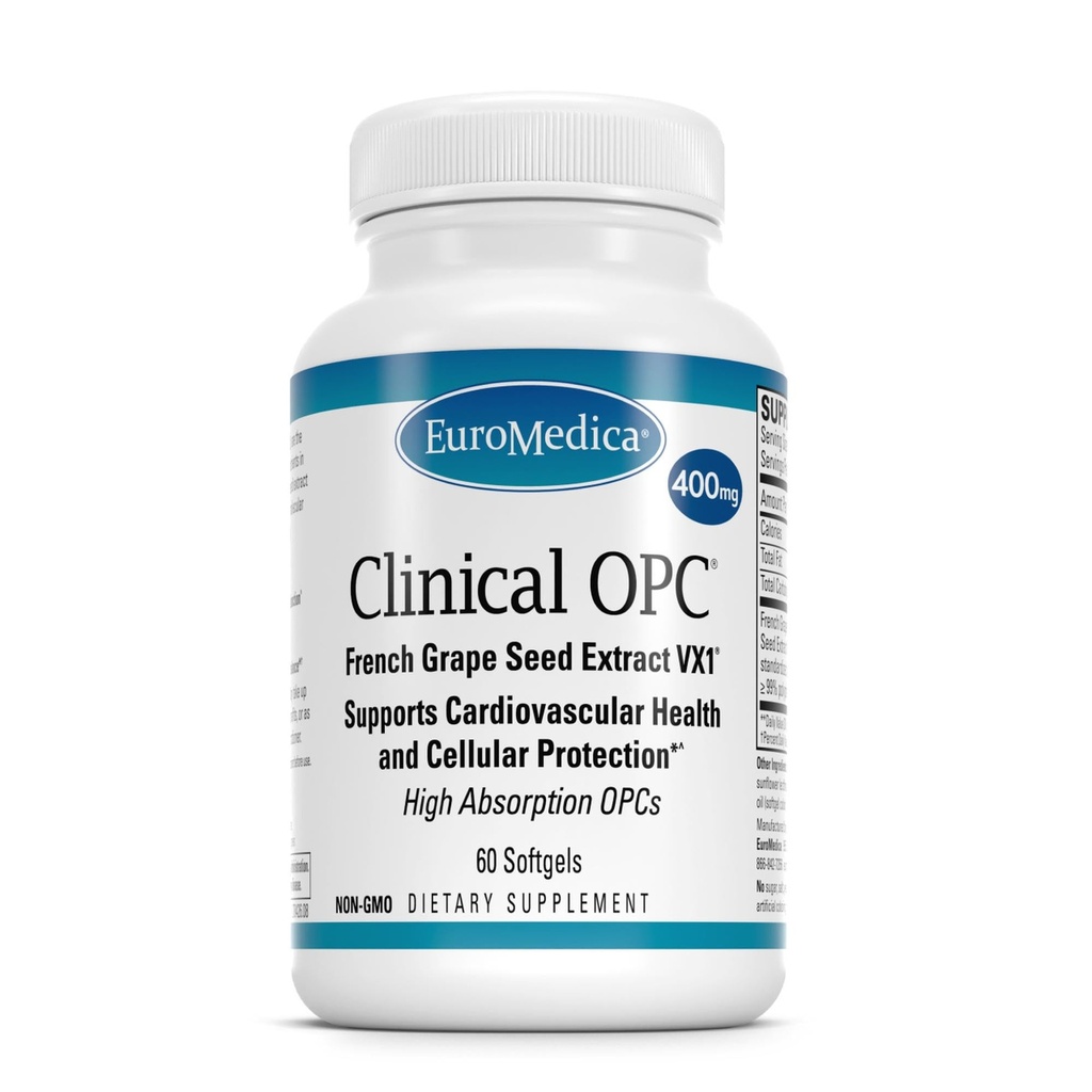 EuroMedica Clinical OPC - Cardiovascular Health & Focus Support Supplement - Integratore alimentare con Estratto di semi di Uva e Lecitina di girasole - Integratore di supporto immunitario Formula - 60 Softgels